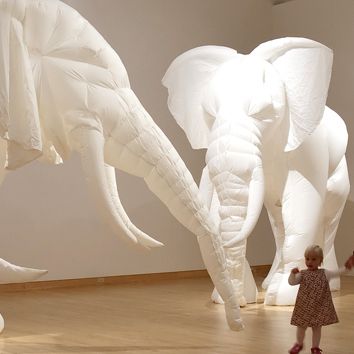 Billie Grace Lynn (American, Contemporary) White Elephant I, 2007, 8'H x 6'W x 10' L, Ripstop nylon, chiffon, electric fan, Courtesy of the Artist