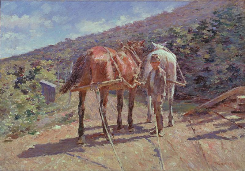 Two Horses and Young Boy