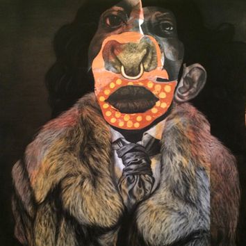 Nathaniel Mary Quinn, Richard (detail), 2014, Black charcoal, gouache, oil pastel, oil paint on Coventry Vellum paper, 55