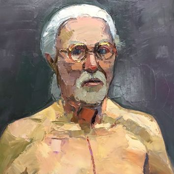 Bill White (American, b. 1945), Self Portrait – After the Surgery (detail), 2016, Oil on linen, 28” x 22”, Courtesy of the Artist

