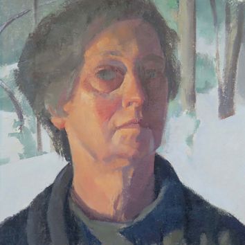 Linda Carey (American, b. 1952), Winter (detail), 2018, Oil on linen pan, 10” X 10”, Courtesy of the Artist

