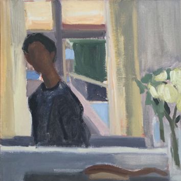 Deborah Chlebek (American, b. 1954), Self Portrait in Holland (detail), 1990, Oil on linen, 14” x 18”, Courtesy of the Artist

