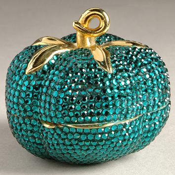 Green Tomato Pillbox, undated, Swarovski crystals, gold-plated metal, Gift of Rosalie K. and Sydney Shaftman, 2005.010