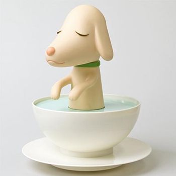 Yoshitomo Nara, Pup Cup, 2003, Painted plastic with battery-operated motor, 9 1/2 in. x 8 in. x 8 in., Gift of Kevin Concannon and Margo Crutchfield, 2015.034