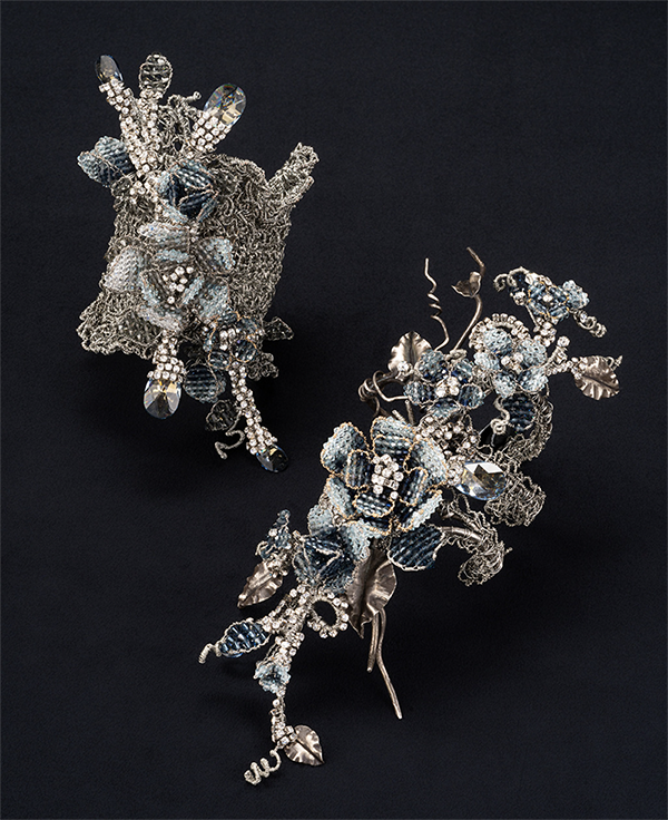 Mindy Lam, Sterling Garden: Metal Lace Cuffs, Sterling silver, silver copper wire, Swarovski crystals, vintage rhinestones, Courtesy of the Artist