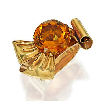 Merle Oberon/Zoe Saldana - Flato retro citrine, yellow gold hinged cuff bracelet, Courtesy of Neil Lane Couture