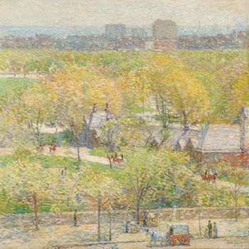 Childe Hassam (American, 1859-1935), Across the Park, 1904, Oil on canvas, Taubman Museum of Art, Acquired with funds provided by the Horace G. Fralin Charitable Trust, 1999.014