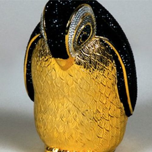 Judith Leiber (Hungarian, born 1921), Penguin Handbag, 1995, Multicolored rhinestones, jet, gold plate, 5 1/2