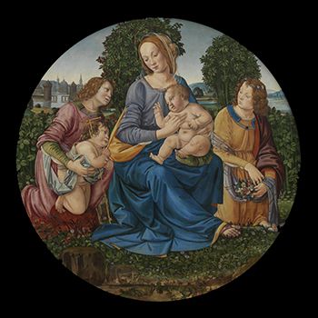 The Master of the Johnson Magdalene (Italian, Florentine, active first half of the 16th century), Madonna and Child with the Infant Saint John and Two Angels (detail), c. 1500, oil and tempera on panel, diameter 35 1/4 in. (89.5 cm), Joslyn Art Museum, Omaha, Nebraska, Museum purchase, 1942.6. Photograph © Bruce M. White, 2019