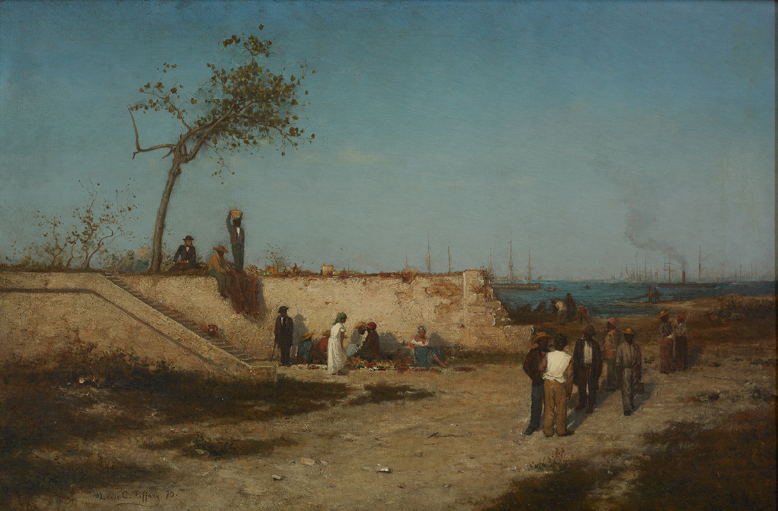 Louis Comfort Tiffany (American, 1848-1933), Fruit Vendor Under the Sea Wall at Nassau, New Providence, 1870, oil on canvas, 32 x 49 inches, Courtesy of the Nassau County Museum of Art