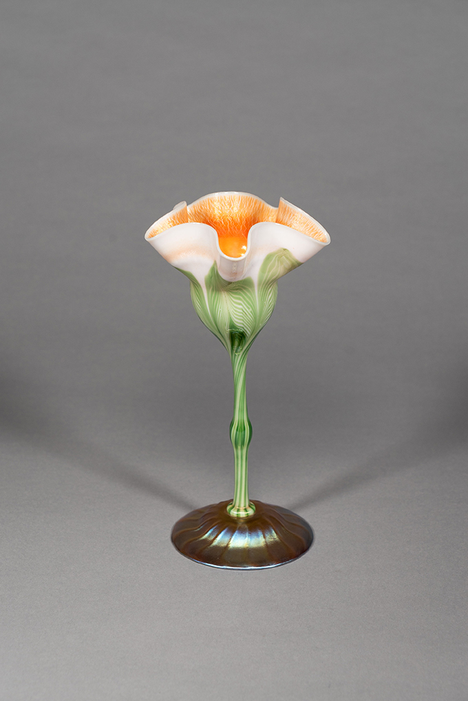 Tiffany Studios (American, flourished 1878-1933), Flower Form Vase, ca. 1907, Blown glass, 14 ⅜ x 7 ¾ x 4 ¾ inches, Collection of Susan S. and David R. Goode