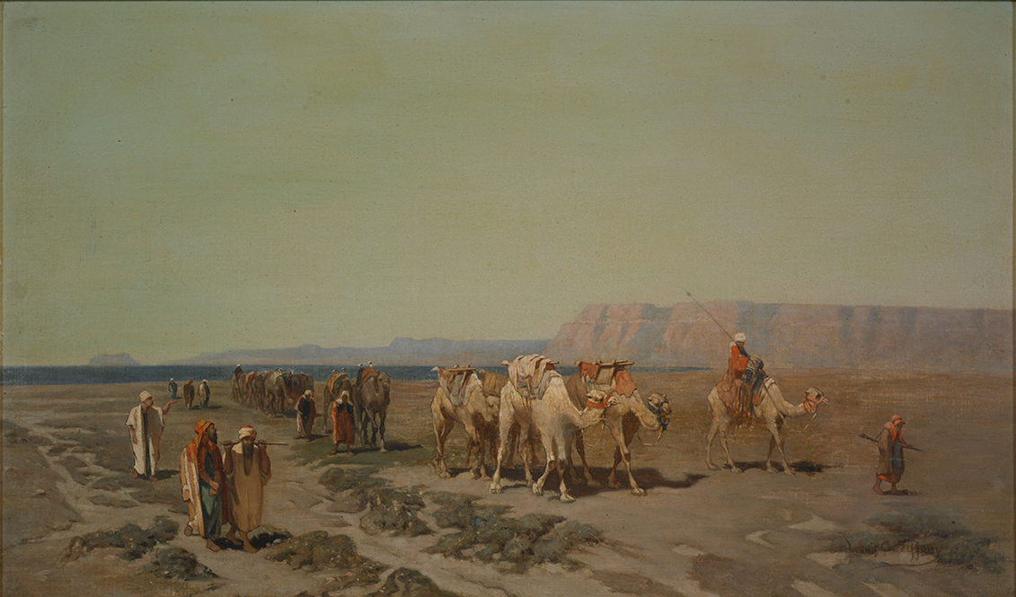 Louis Comfort Tiffany (American, 1848-1933), Untitled (Desert Caravan), n.d., oil on canvas, 14 ¾ x 25 inches, Courtesy of the Nassau County Museum of Art