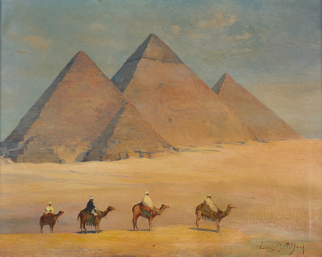 Louis Comfort Tiffany (American, 1848-1933), Untitled (Pyramids at Giza), n.d., oil on canvas, 23 ½ x 29 ½ inches, Courtesy of the Nassau County Museum of Art