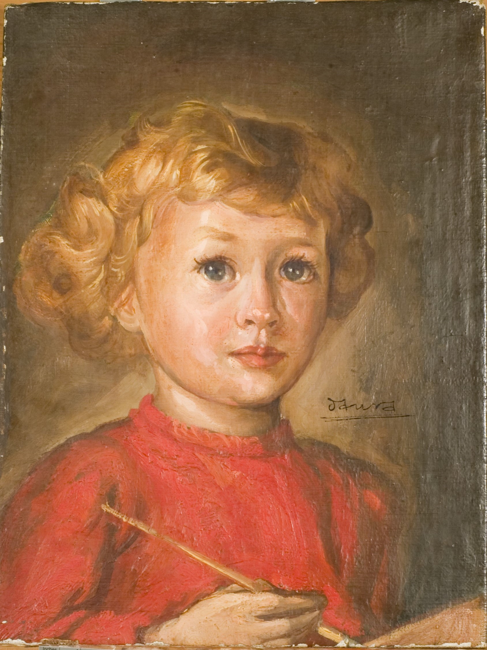Pierre Daura (Catalan-American, 1896-1976), Portrait of Key Watts, Red Dress & Paint Brush, circa 1945-1959, oil on canvas, Taubman Museum of Art; Gift of Martha Randolph Daura, 2003.023
