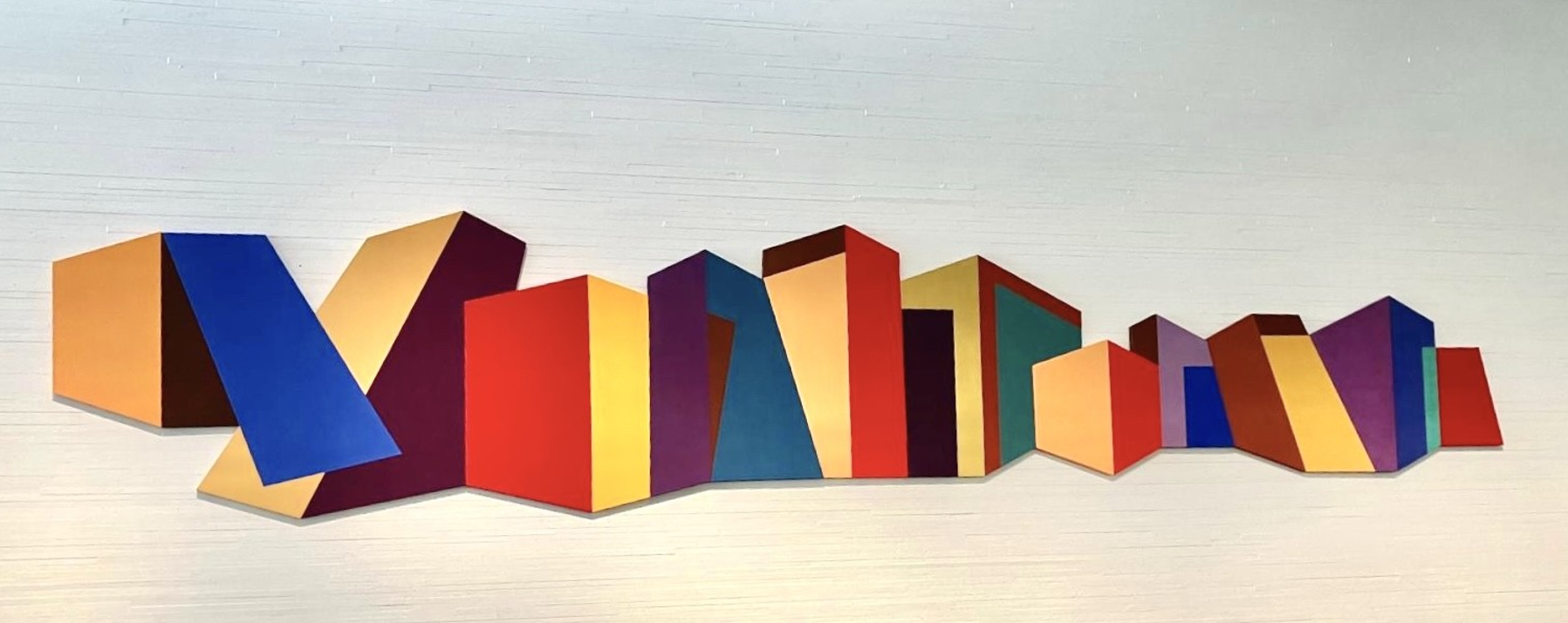 An abstract colorful wall installation